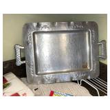 Everlast Hand Forged Aluminum Serving Tray with Handles - Colorful Plates