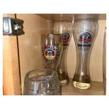 Pabst Mansion Beer Glass & Assorted Logo Glassware - Erdinger & Budweiser Set