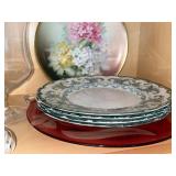 Crystal Glassware & Hydrangea Dinnerware Set - Plates, Bowls, Pitcher