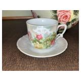 Medley Floral Rose Teacup Set with Large Rose Pattern Bowl - 2 Cups & Saucers, Made in China