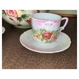 Medley Floral Rose Teacup Set with Large Rose Pattern Bowl - 2 Cups & Saucers, Made in China