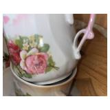 Medley Floral Rose Teacup Set with Large Rose Pattern Bowl - 2 Cups & Saucers, Made in China