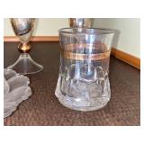 Crystal Glassware Set - 3 Twist-Pattern Champagne Flutes with Gold Accents, 1 Tumbler, 1 Butter Dish