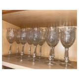 Crystal Goblets - Set of Clear Glass Stemware with Etched Floral Pattern