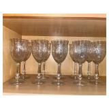Crystal Goblets - Set of Clear Glass Stemware with Etched Floral Pattern
