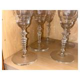 Crystal Wine Glasses with Etched Pattern and Beaded Stems