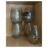 Gold Patterned Glasses with Dots, Stripes & Grid Design