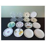 Vintage Floral China Plates - Mixed Blue/White Transferware & Cream Floral