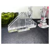 Crystal Glassware Set - Green Scalloped Bowl, Pink Swirl Bowl, Clear Candlesticks, Pyramid & Wedge