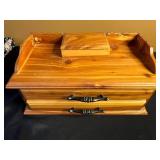 Wooden Jewelry Box - 3 Drawers - Blue Felt Interior - 16 x 8 in