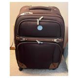 CHAPS Brown Fabric Rolling Suitcase - Leather Straps