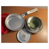 Scouting Military Mess Kit with Red Carry Pouch - Aluminum Camp Cook Set