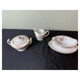 Went Worth China DresRosa - 3pc Porcelain Serving Set: Lidded Sugar Bowl, Creamer & Compote Dish