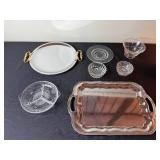 KROMEX Made in USA Silver Serving Tray with Crystal Glassware Set