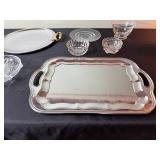 KROMEX Made in USA Silver Serving Tray with Crystal Glassware Set