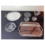 KROMEX Made in USA Silver Serving Tray with Crystal Glassware Set