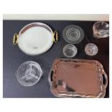 KROMEX Made in USA Silver Serving Tray with Crystal Glassware Set