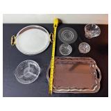 KROMEX Made in USA Silver Serving Tray with Crystal Glassware Set