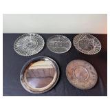 VTG Glass Plate & Center Tray Set - Clear Ribbed Plates & Silver Mirror Plate