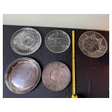 VTG Glass Plate & Center Tray Set - Clear Ribbed Plates & Silver Mirror Plate