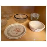 Crystal Glassware & Dinnerware Collection - Etched Bowls, Pressed Pattern Plates, Holly Decor