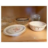 Crystal Glassware & Dinnerware Collection - Etched Bowls, Pressed Pattern Plates, Holly Decor