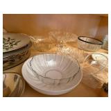 Crystal Glassware & Dinnerware Collection - Etched Bowls, Pressed Pattern Plates, Holly Decor