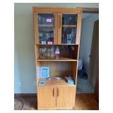 Oak Wood China Cabinet with Glass Doors - 76 in H x 31 in W x 16 in D - contents not inc