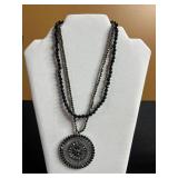 Silver Toned Black Disk Pendant w Assorted Necklace & Pendant Jewelry Lot - Silver & Gold-Tone Beads