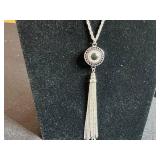 Assorted Jewelry Set: Nebula Resin Necklace w Matching Earrings, Silver Tone Tassel Pendant Necklace & Floral Box