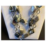 Boho Tiered Beaded Bib Necklace, Circular Yellow & Blue Crystal Pendant Necklace, Long Bead Necklace & Pink Flower