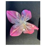 Boho Tiered Beaded Bib Necklace, Circular Yellow & Blue Crystal Pendant Necklace, Long Bead Necklace & Pink Flower