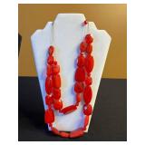 Red Bead Necklace Set with Treska Sunburst Pendant & Silver Charm Necklaces