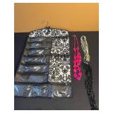 Hanging Jewelry Organizer with Clear Pockets - Includes 3 Beaded Necklaces