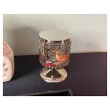 Decorative 4-Piece Home Decor Set: Woven Basket, Stone Sculpture, Deer Candle Holder, Tray