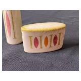 Vintage Red Wing Pottery Salt & Pepper Shaker Set - Speckled Off-White with Yellow Rim (2-Piece)