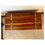 Vintage Wooden Trunk with Brass Straps - Rustic Storage Chest