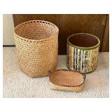 Woven Baskets - 3-Piece Set: Large Round, Tall Mosaic Cylinder, Small Oval Basket