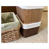 Wicker Storage Baskets With Green Liners And White Lidded Hampers (Lot Of 5)