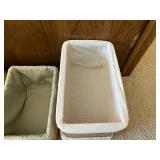 Wicker Storage Baskets With Green Liners And White Lidded Hampers (Lot Of 5)