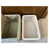 Wicker Storage Baskets With Green Liners And White Lidded Hampers (Lot Of 5)