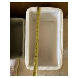 Wicker Storage Baskets With Green Liners And White Lidded Hampers (Lot Of 5)