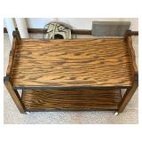 Oak Wood Rolling Cart - 2-Tier on Casters, Black Trim