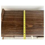 Dark Wood Display Cabinet with Two-Tier Open Storage - Includes Vintage Blue Rock Tea Tin