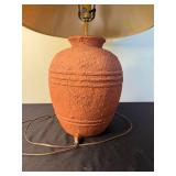 Table Lamp - Terracotta Ceramic Vase-Base with Pleated Beige Shade