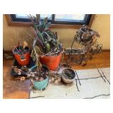 Assorted Pots with Iron Plant Stand