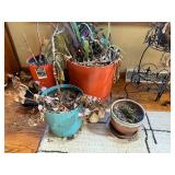 Assorted Pots with Iron Plant Stand