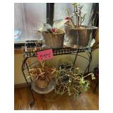 2-Tier Metal Plant Stand with 4 Potted Plants - Indoor Garden Display