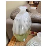 Table Lamp with Beige Shade & Green Murano Style Glass Pillow Vases - 3-Piece Decor Set