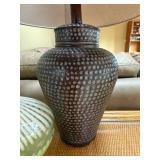 Table Lamp with Beige Shade & Green Murano Style Glass Pillow Vases - 3-Piece Decor Set